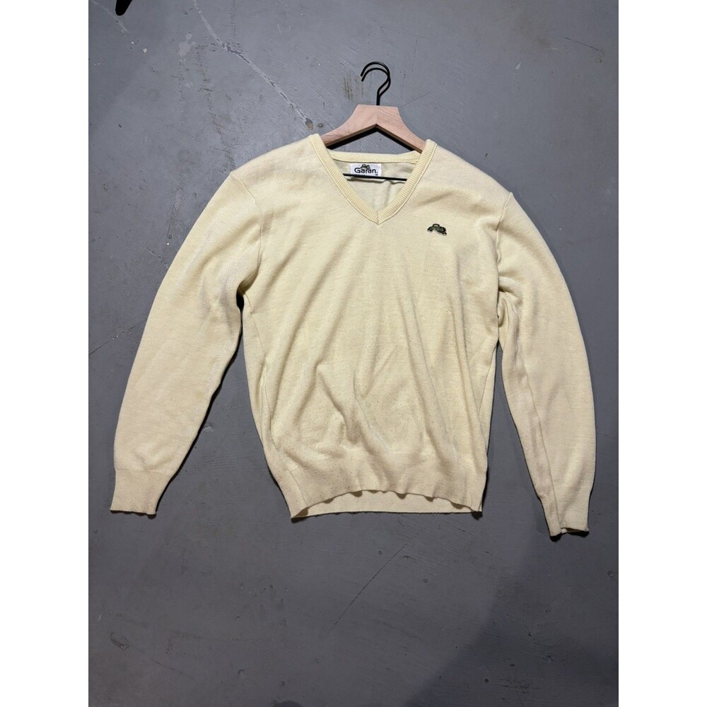 Vintage 80s Garan Yellow Ivory V-Neck Sweater Men’s Size M